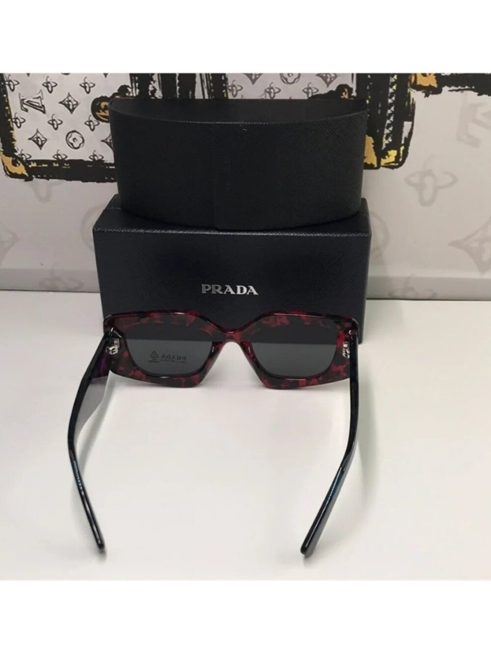 New Authentic Prada Red Tortoise Shell Sunglasses - Picture 15 of 16